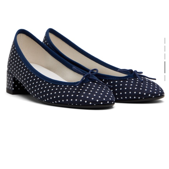 NWT Repetto Camille Heels Navy Polka Dot Women's Shoes Ballet Flats block heel - Picture 4 of 11
